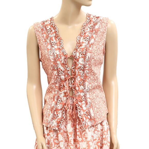 Free People Gesibelle Printed Top & Maxi Skirt Set Eyelet Embroidered L 279621 - Picture 6 of 9